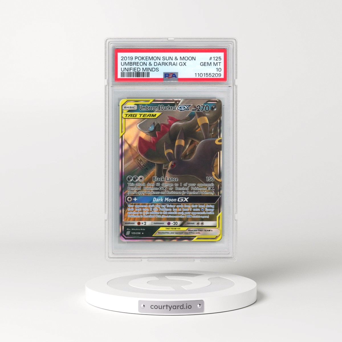 2019 Pokémon Sun & Moon Unified Minds #125 Umbreon & Darkrai GX - Holo (PSA 10 GEM MINT)
