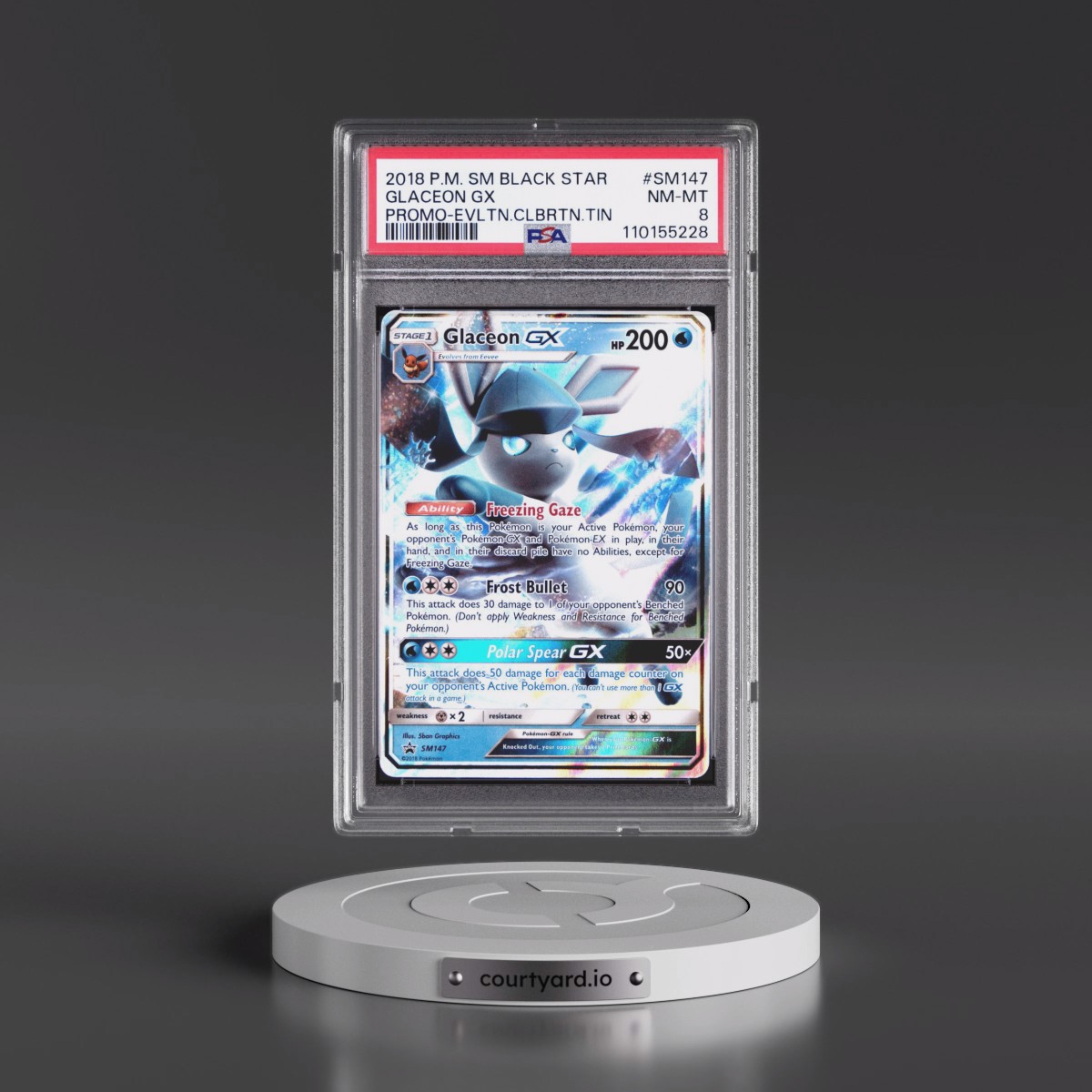 2018 Pokémon SM Black Star Promo #SM147 Glaceon GX - Holo Evolution Celebration Tin (PSA 8 NM-MT)