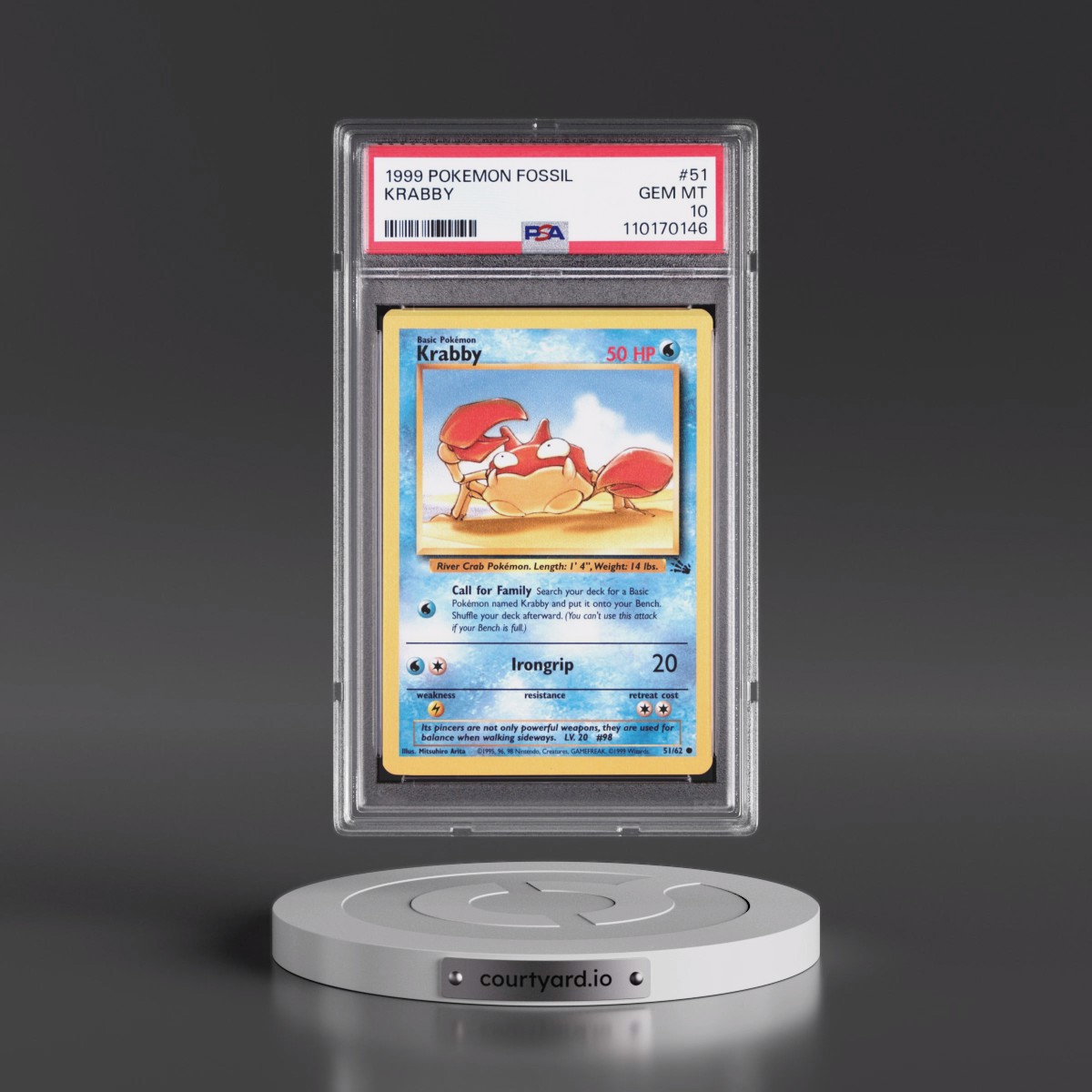1999 Pokémon Fossil #51 Krabby (PSA 10 GEM MINT)