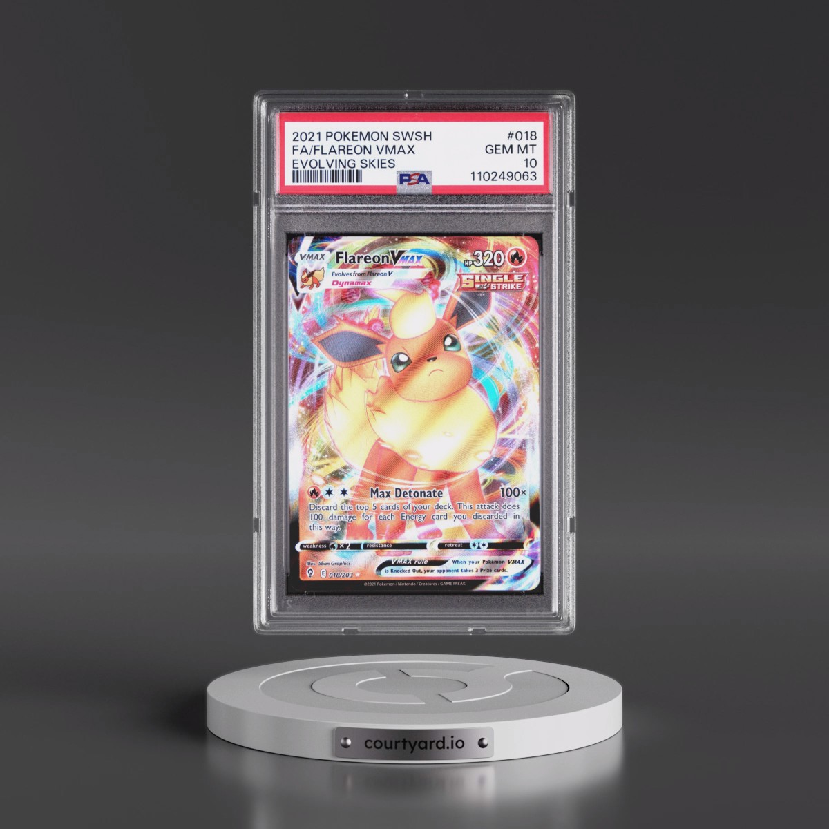 2021 Pokémon Sword & Shield Evolving Skies #018 Flareon Vmax - Full Art (PSA 10 GEM MINT)
