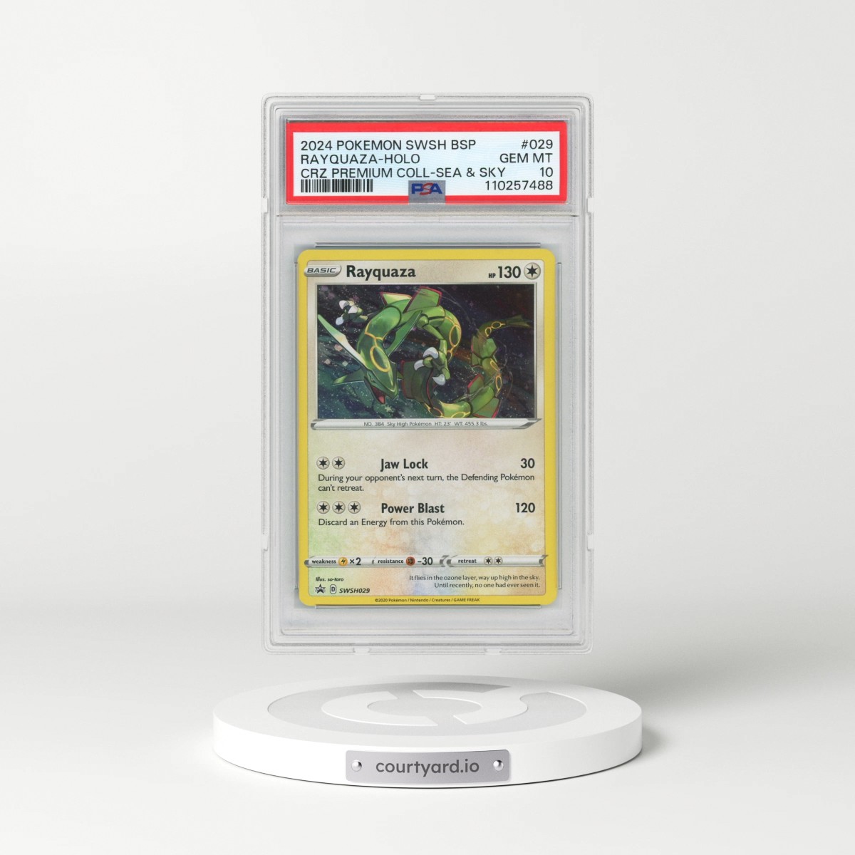 2024 Pokémon Swsh Black Star Promo #029 Rayquaza - Holo Crown Zenith Premium Collection Sea & Sky (PSA 10 GEM MINT)