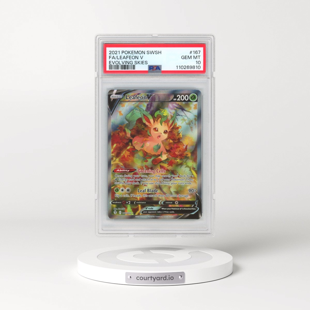 2021 Pokémon Sword & Shield Evolving Skies #167 Leafeon V - Holo Full Art (PSA 10 GEM MINT)