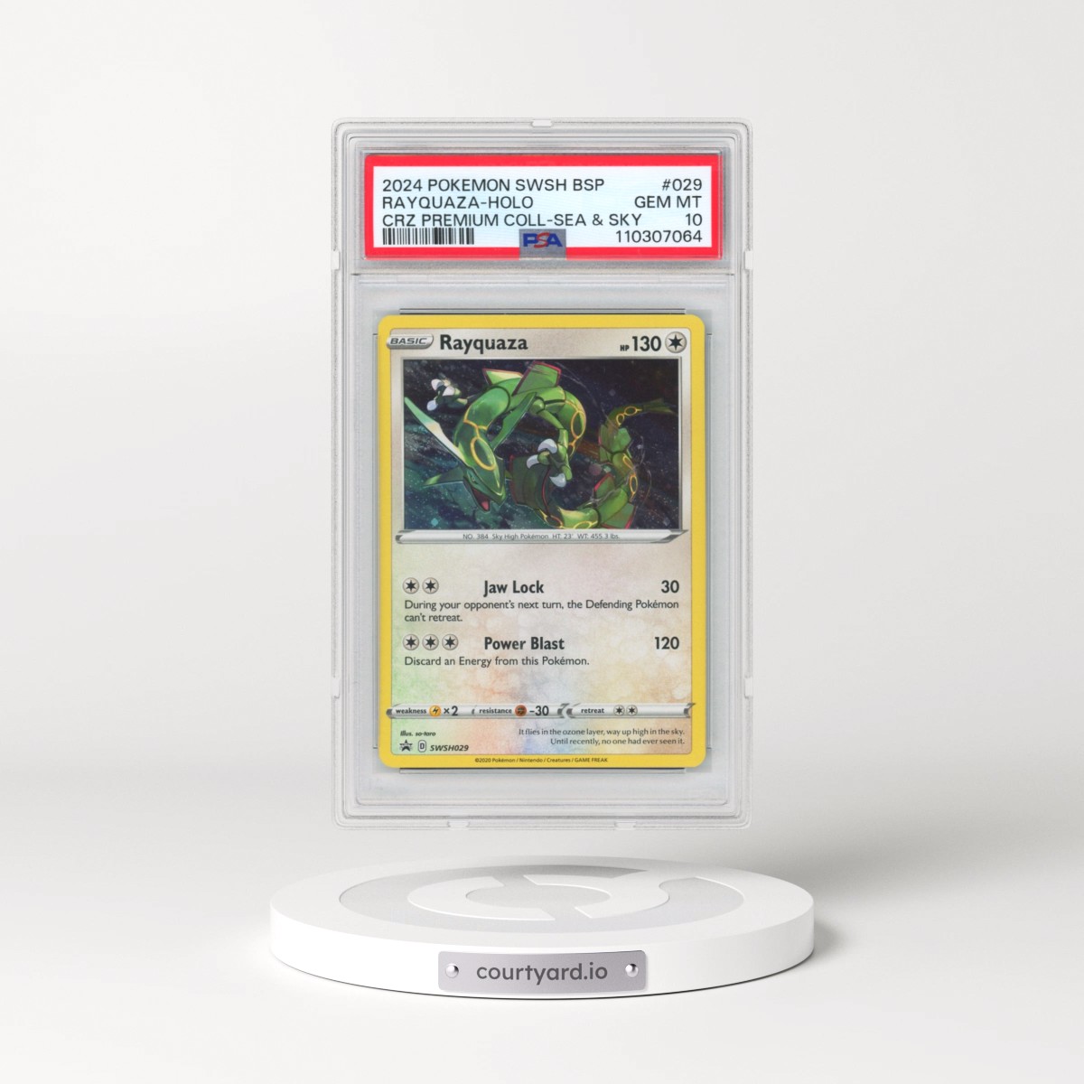 2024 Pokémon Swsh Black Star Promo #029 Rayquaza - Holo Crown Zenith Premium Collection Sea & Sky (PSA 10 GEM MINT)