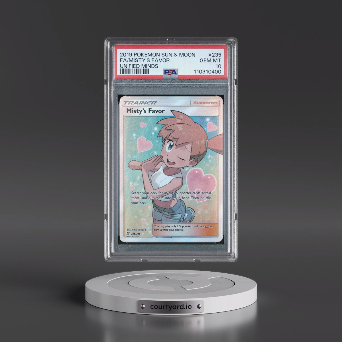 2019 Pokémon Sun & Moon Unified Minds #235 Misty's Favor - Full Art (PSA 10 GEM MINT)