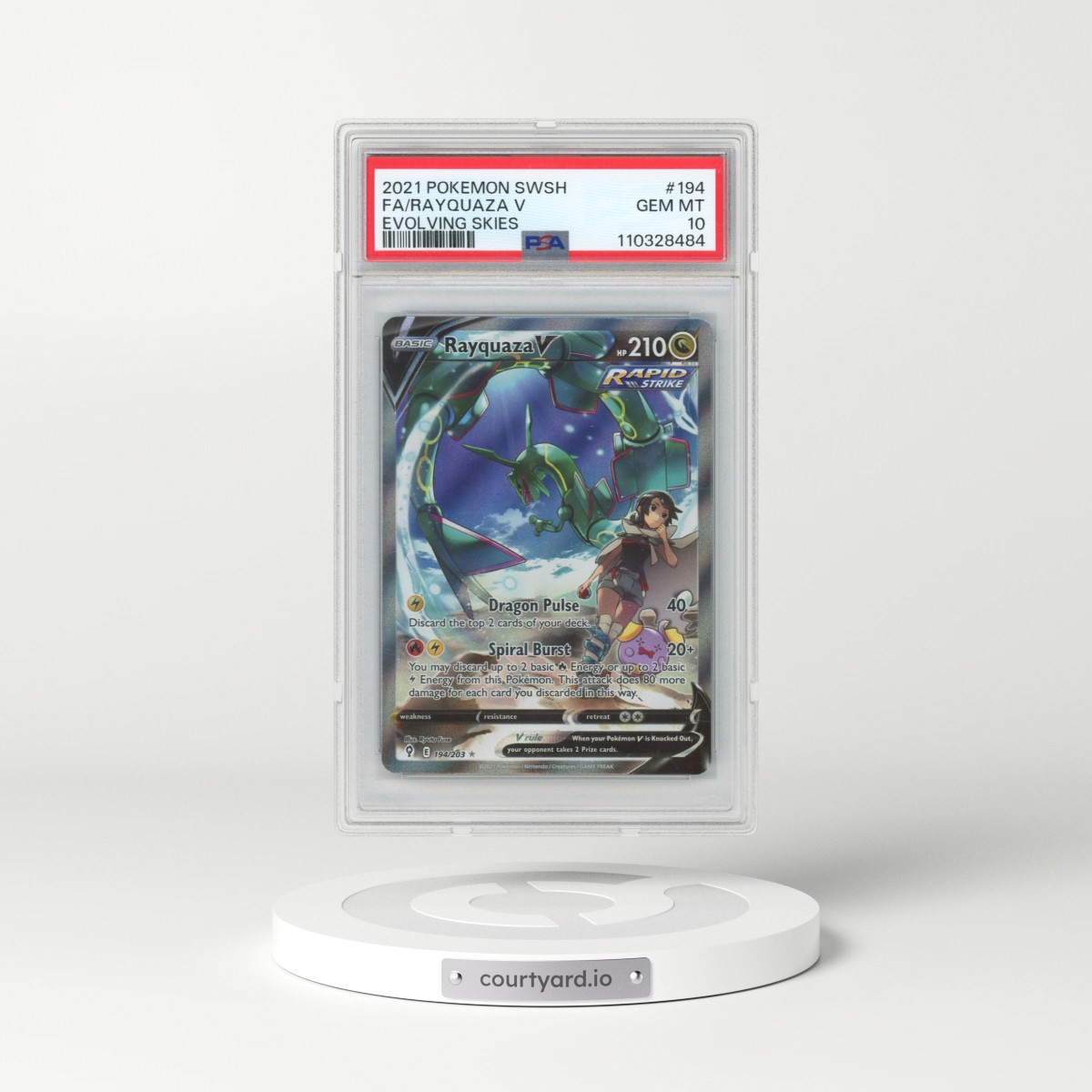 2021 Pokémon Sword & Shield Evolving Skies #194 Rayquaza V - Holo Full Art (PSA 10 GEM MINT)
