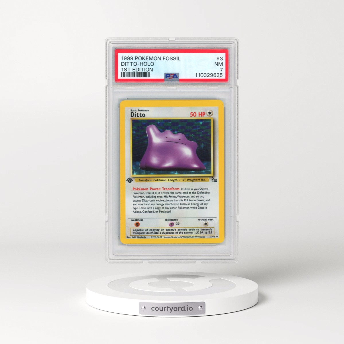 1999 Pokémon Fossil #3 Ditto - 1st Edition Holo (PSA 7 NM)