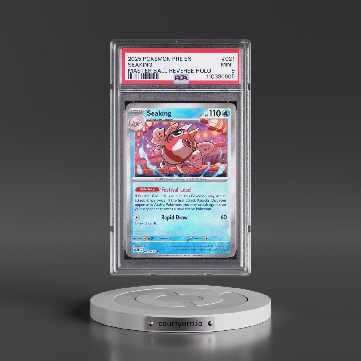 2025 Pokémon Pre EN-Prismatic Evolutions #021 Seaking - Reverse Holo Master Ball (PSA 9 MINT)