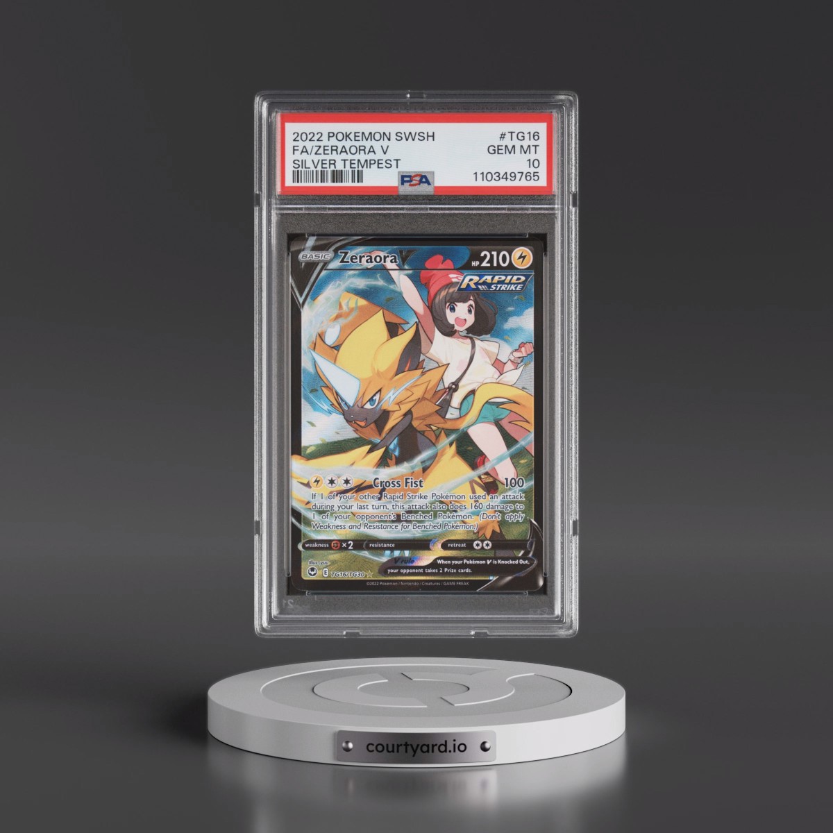 2022 Pokémon Sword & Shield Silver Tempest #TG16 Zeraora V - Holo Full Art (PSA 10 GEM MINT)