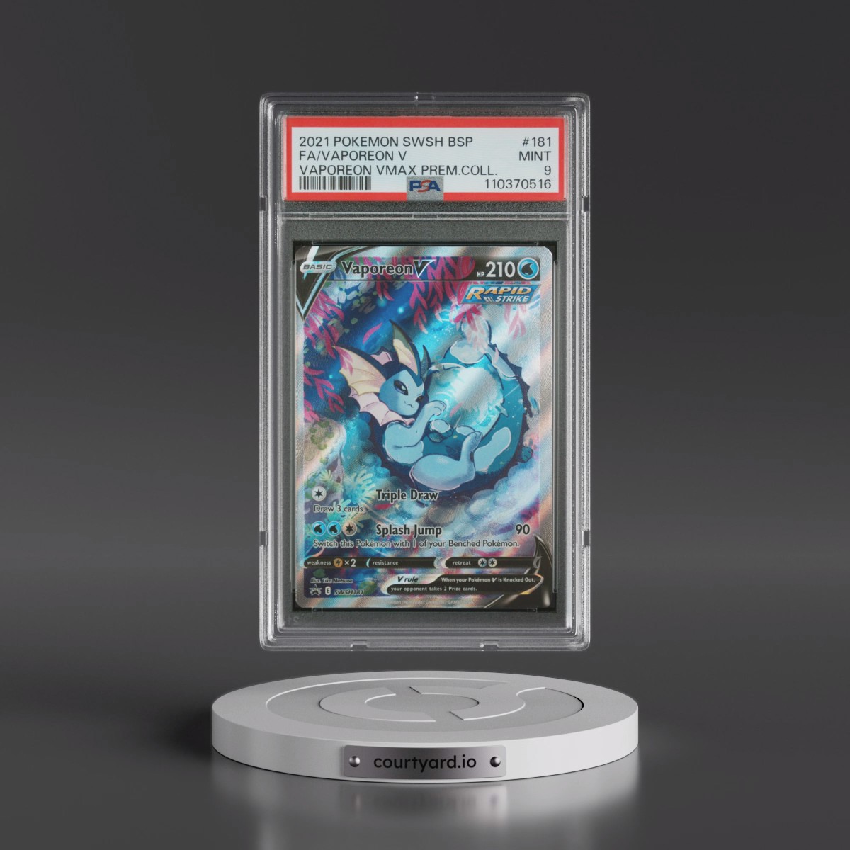 2021 Pokémon Swsh Black Star Promo #181 Vaporeon V - Holo Full Art Vaporeon Vmax Premium Collection (PSA 9 MINT)