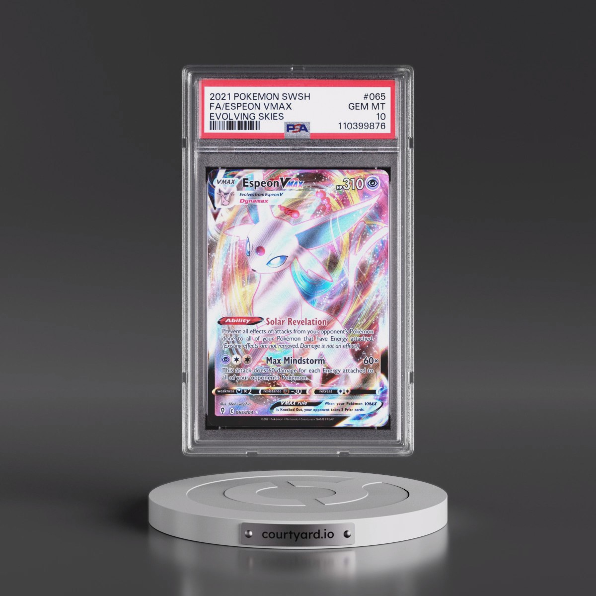 2021 Pokémon Sword & Shield Evolving Skies #065 Espeon Vmax - Full Art (PSA 10 GEM MINT)