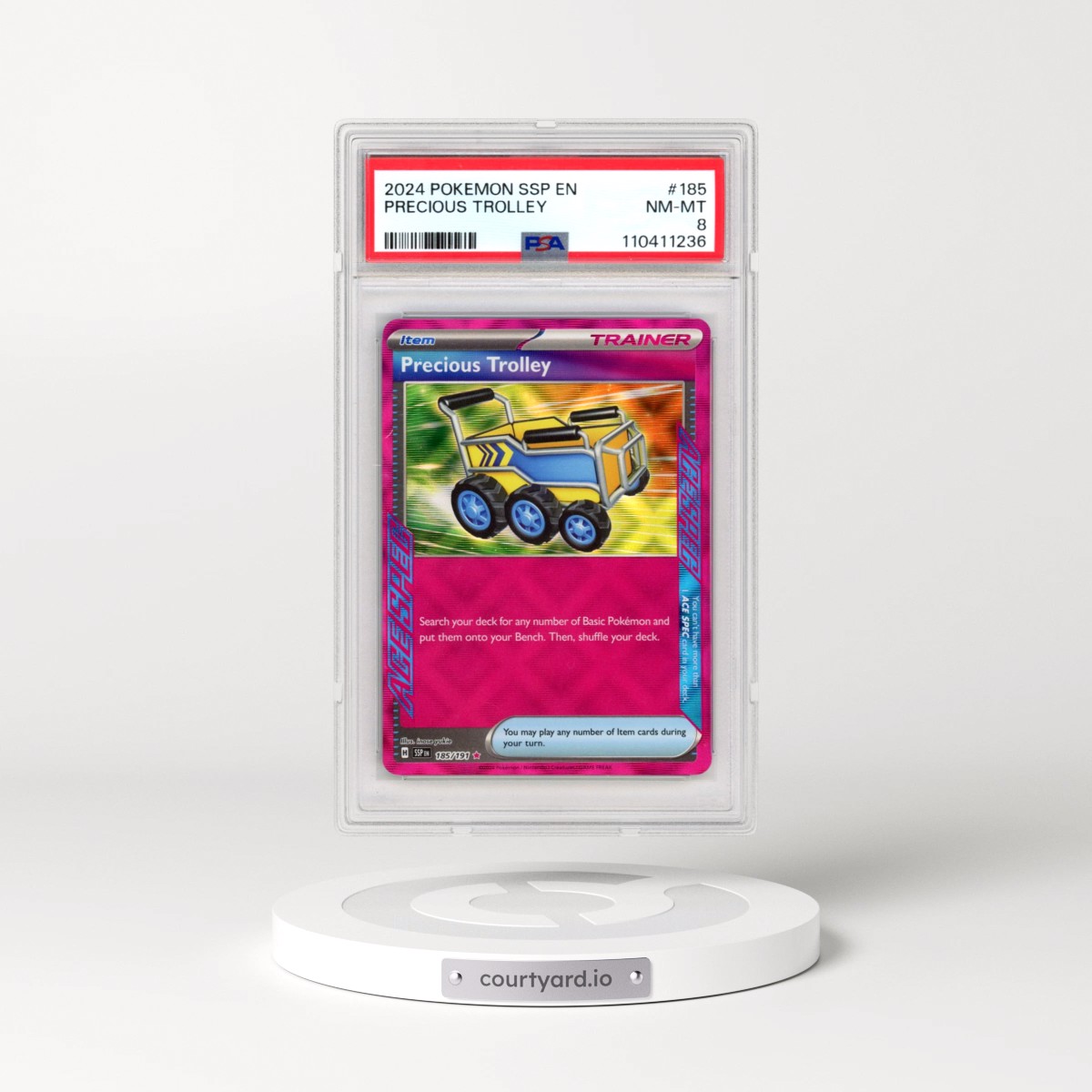2024 Pokémon Ssp EN-Surging Sparks #185 Precious Trolley (PSA 8 NM-MT)