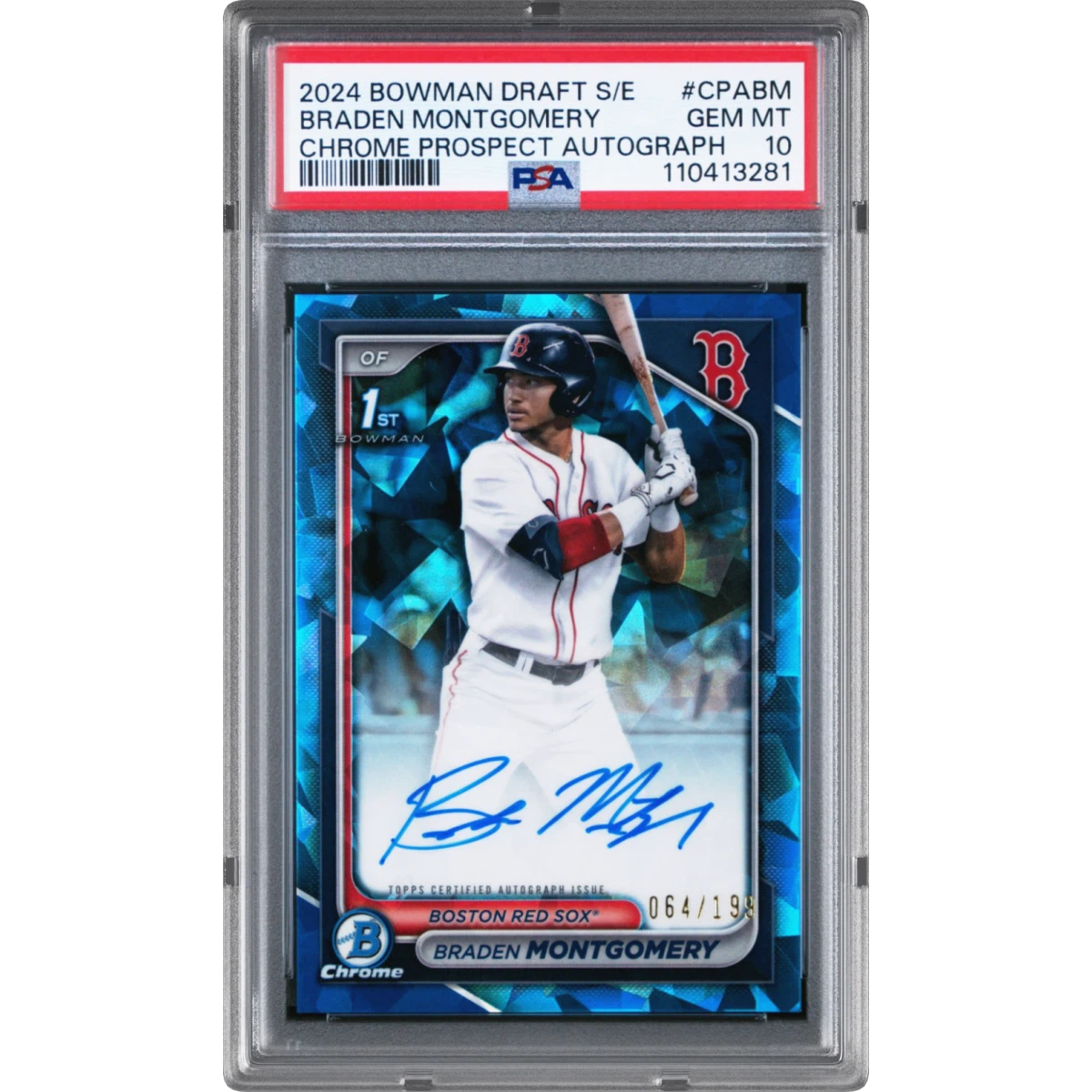 2024 Bowman Draft Sapphire Edition Chrome Sapphire Prospect Autographs #CPABM Braden Montgomery, PSA 10