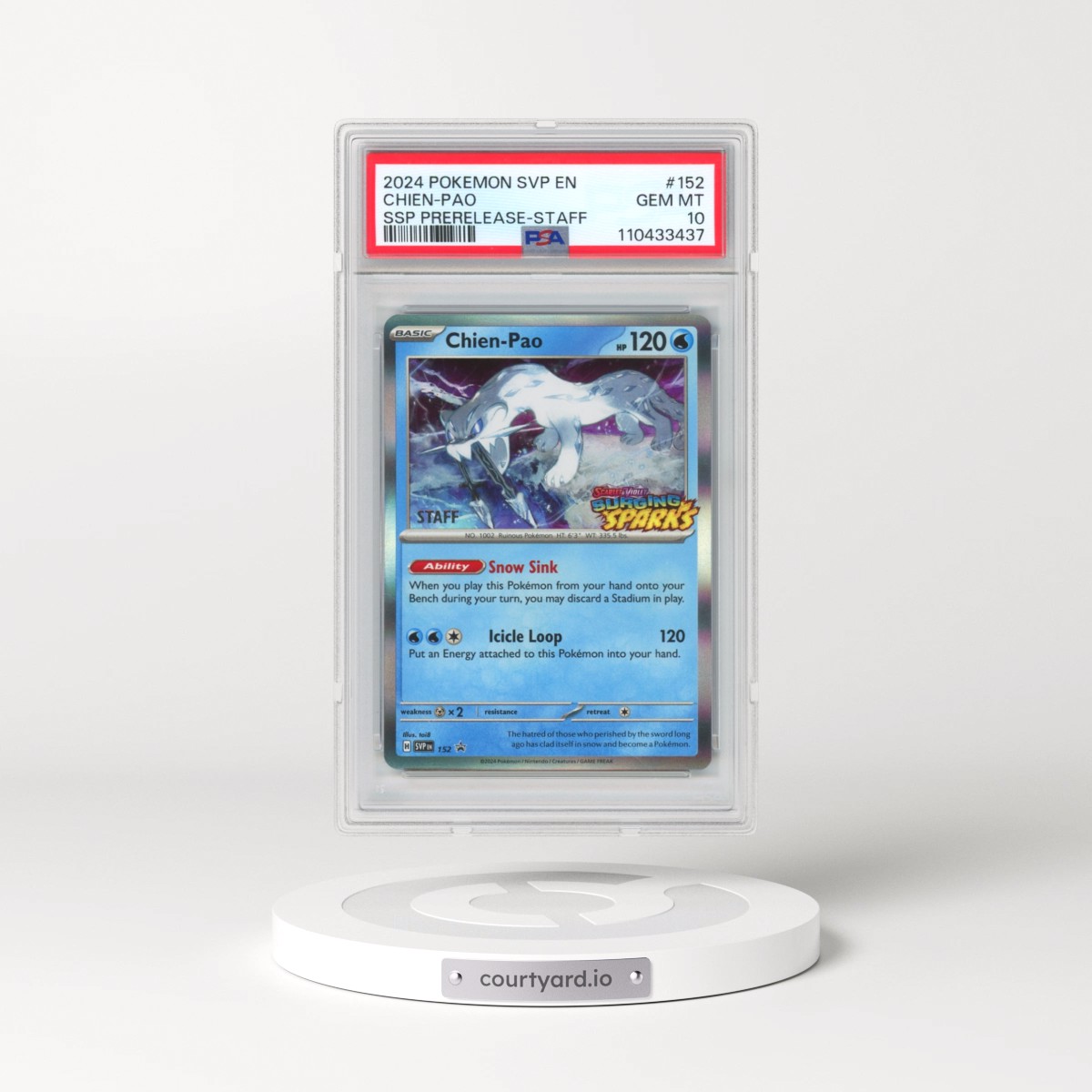 2024 Pokémon Svp EN-SV Black Star Promo #152 Chien-Pao - Surging Sparks Prerelease-Staff (PSA 10 GEM MINT)
