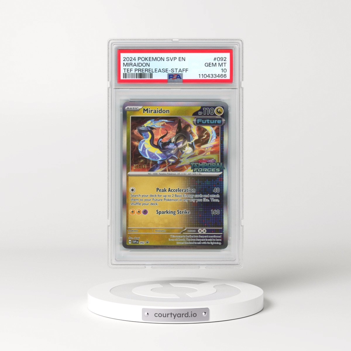 2024 Pokémon Svp EN-SV Black Star Promo #092 Miraidon - Temporal Forces Prerelease-Staff (PSA 10 GEM MINT)