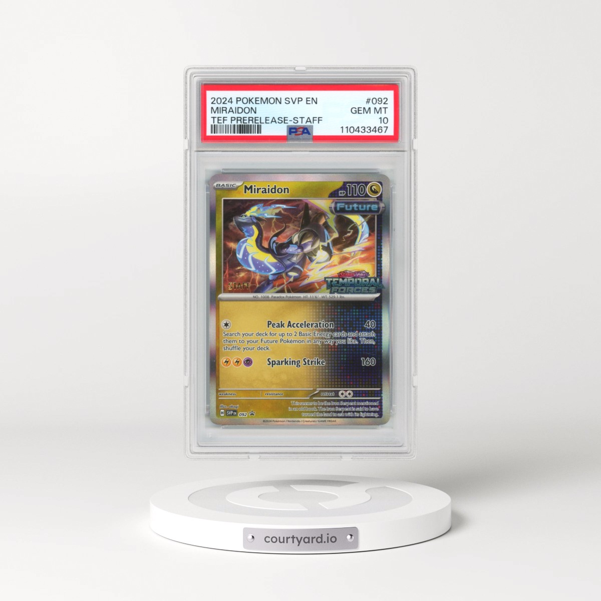 2024 Pokémon Svp EN-SV Black Star Promo #092 Miraidon - Temporal Forces Prerelease-Staff (PSA 10 GEM MINT)