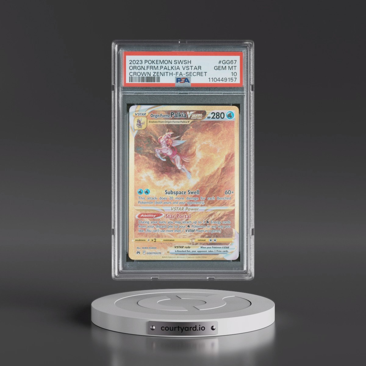 2023 Pokémon Sword and Shield Crown Zenith #GG67 Origin Forme Palkia Vstar - Full Art Secret (PSA 10 GEM MINT)
