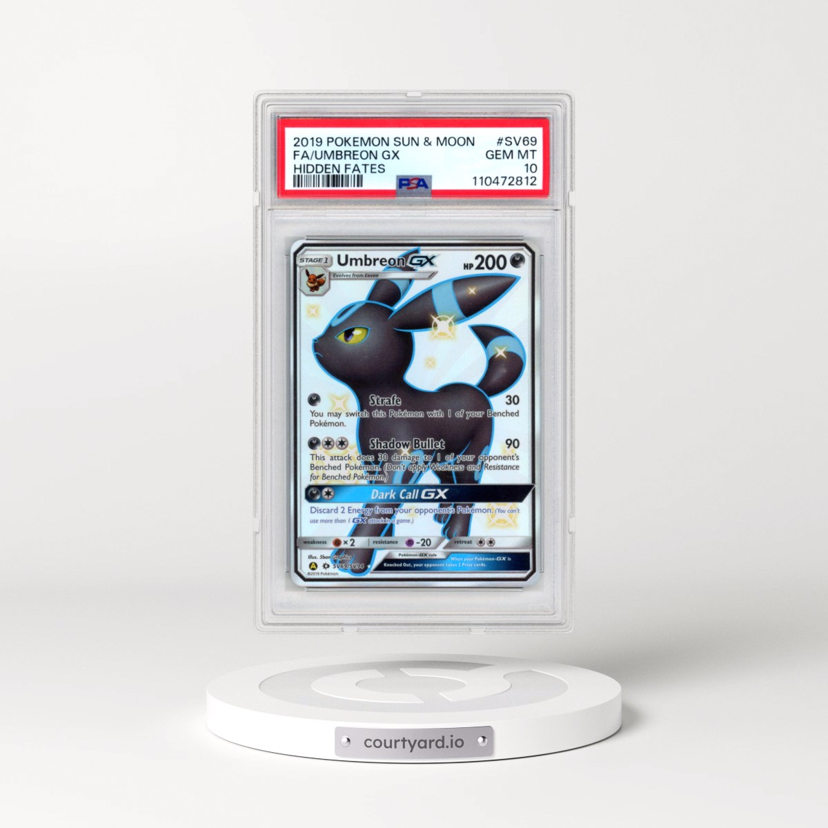 2019 Pokémon Sun & Moon Hidden Fates #SV69 Umbreon GX - Holo Full Art (PSA 10 GEM MINT)