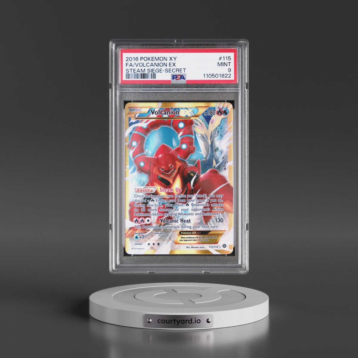 2016 Pokémon XY Steam Siege #115 Volcanion EX - Holo Full Art Secret (PSA 9 MINT)