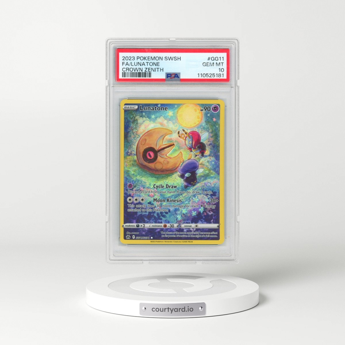 2023 Pokémon Sword and Shield Crown Zenith #GG11 Lunatone - Full Art (PSA 10 GEM MINT)