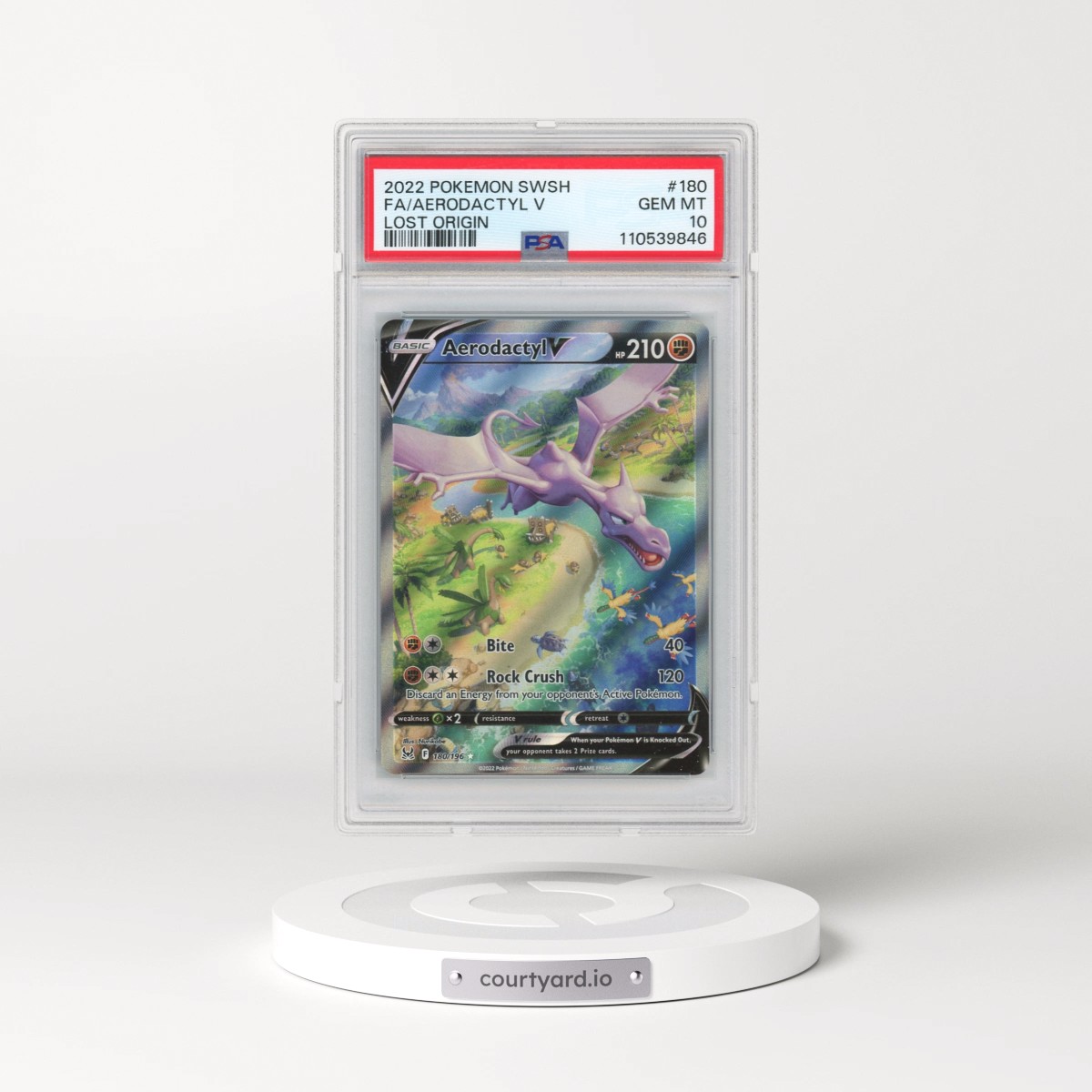 2022 Pokémon Sword & Shield Lost Origin #180 Aerodactyl V - Holo Full Art (PSA 10 GEM MINT)