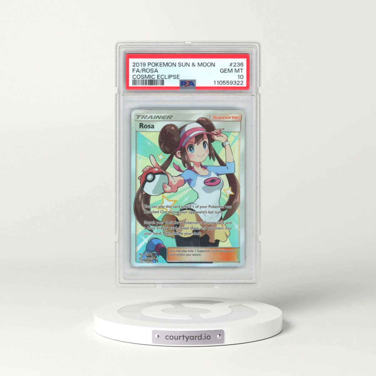 2019 Pokémon Sun & Moon Cosmic Eclipse #236 Rosa - Full Art (PSA 10 GEM MINT)