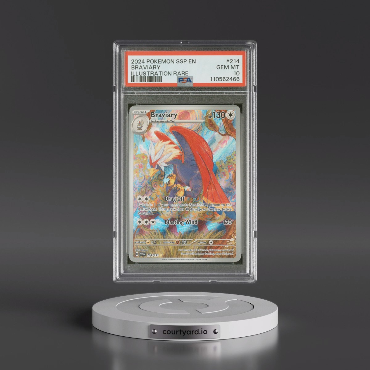 2024 Pokémon Ssp EN-Surging Sparks #214 Braviary - Illustration Rare (PSA 10 GEM MINT)