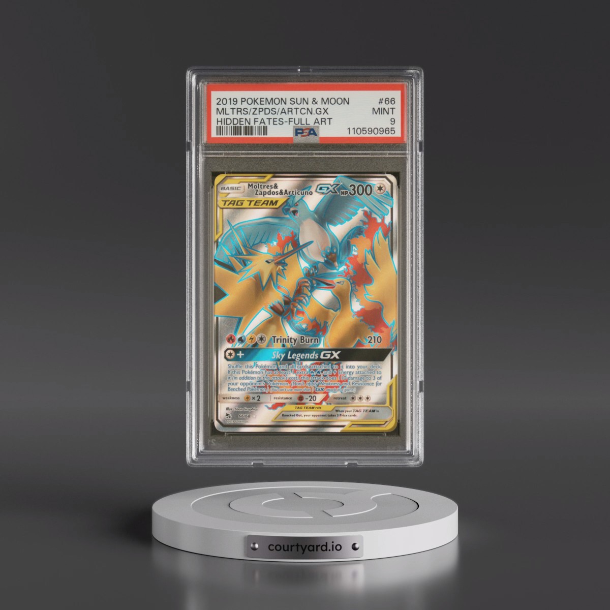 2019 Pokémon Sun & Moon Hidden Fates #66 Moltres & Zapdos & Articuno GX - Holo Full Art (PSA 9 MINT)