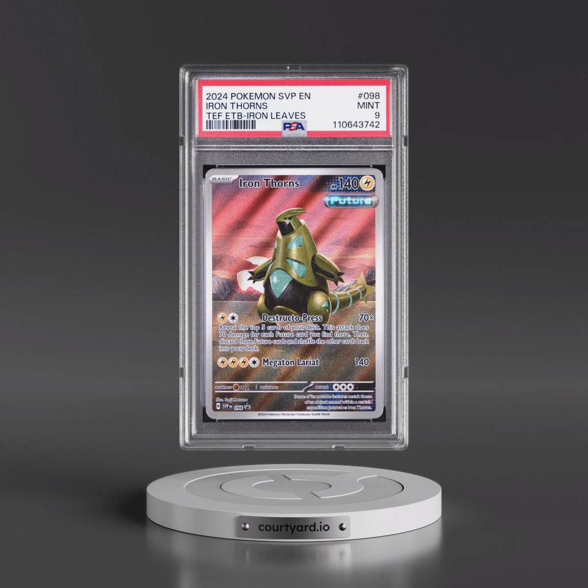 2024 Pokémon Svp EN-SV Black Star Promo #098 Iron Thorns - Temporal Forces Elite Trainer Box-Iron Leaves (PSA 9 MINT)