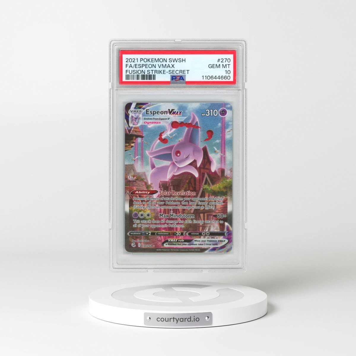 2021 Pokémon Sword & Shield Fusion Strike #270 Espeon Vmax - Full Art Secret (PSA 10 GEM MINT)