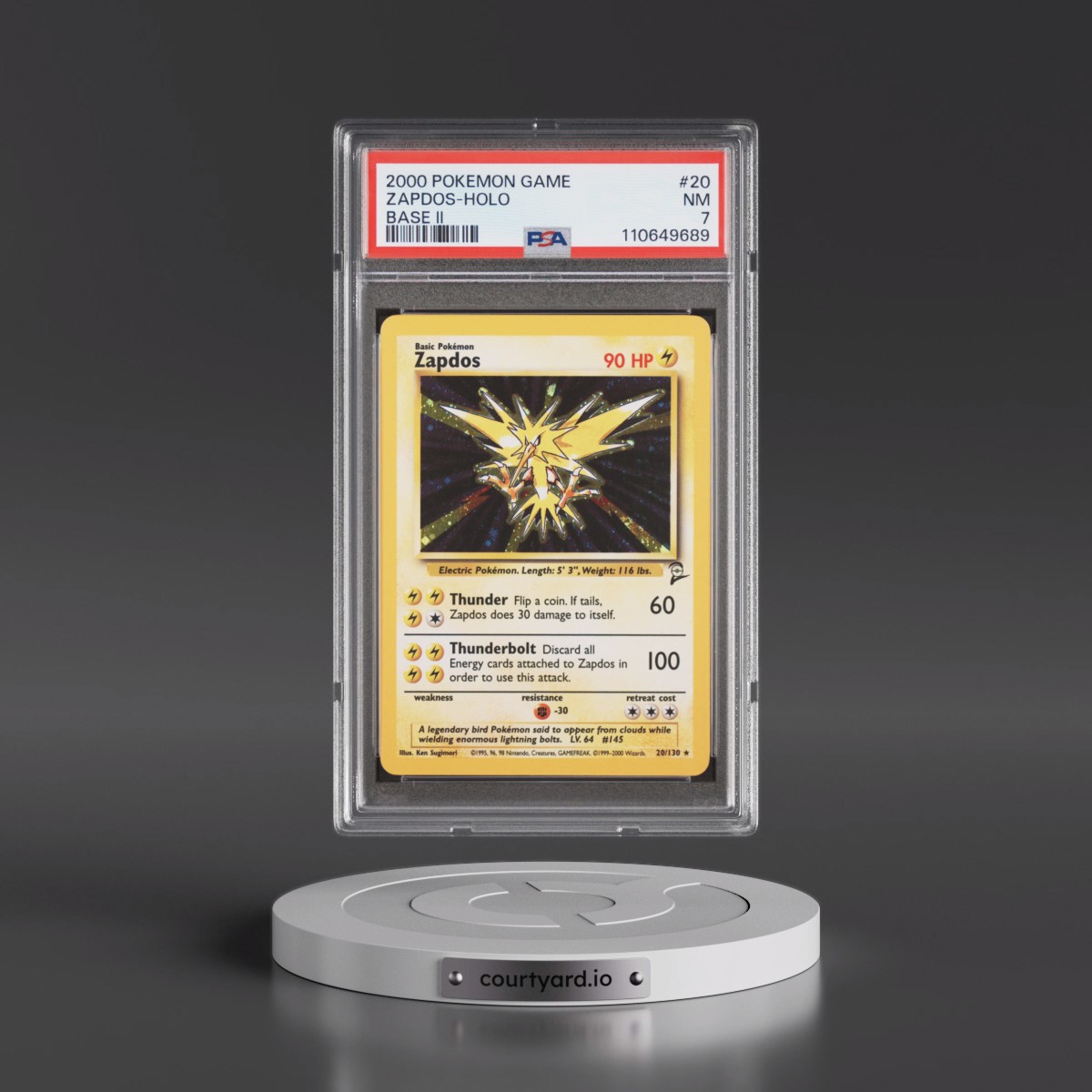 2000 Pokémon Game Base II Zapdos - Holo #20 PSA 7