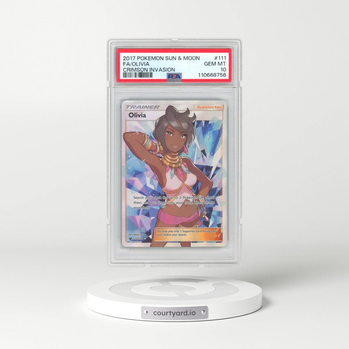 2017 Pokémon Sun & Moon Crimson Invasion #111 Olivia - Full Art (PSA 10 GEM MINT)