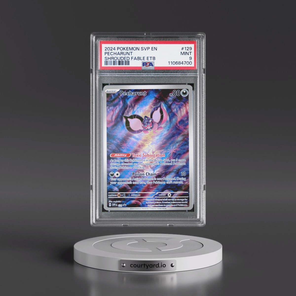 2024 Pokémon Svp EN-SV Black Star Promo #129 Pecharunt - Shrouded Fable Elite Trainer Box (PSA 9 MINT)
