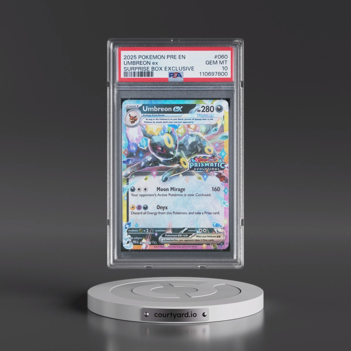2025 Pokémon Pre EN-Prismatic Evolutions #060 Umbreon EX - Holo Surprise Box Exclusive (PSA 10 GEM MINT)