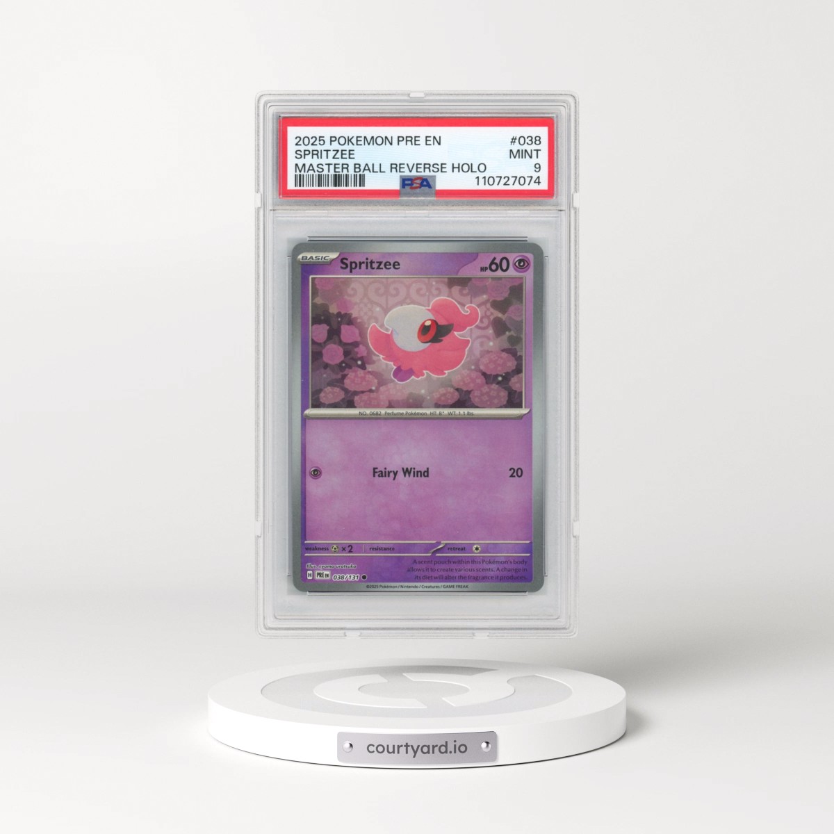 2025 Pokémon Pre EN-Prismatic Evolutions #038 Spritzee - Reverse Holo Master Ball (PSA 9 MINT)