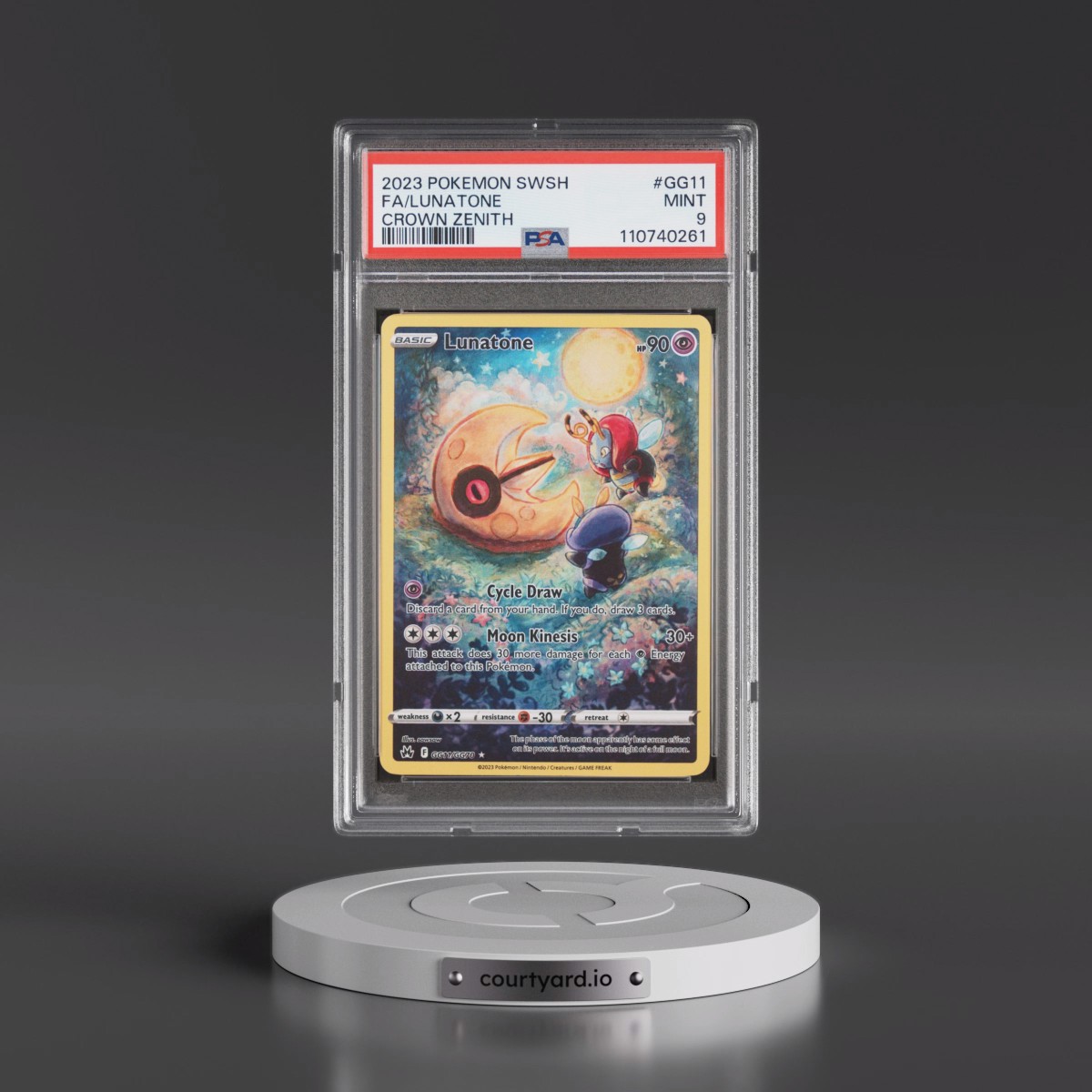 2023 Pokémon Sword and Shield Crown Zenith #GG11 Lunatone - Full Art (PSA 9 MINT)