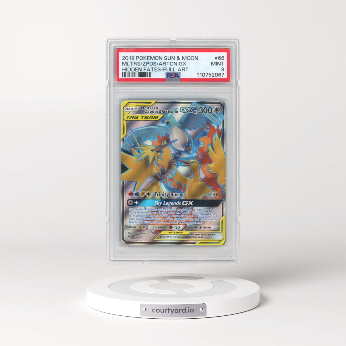 2019 Pokémon Sun & Moon Hidden Fates #66 Moltres & Zapdos & Articuno GX - Holo Full Art (PSA 9 MINT)