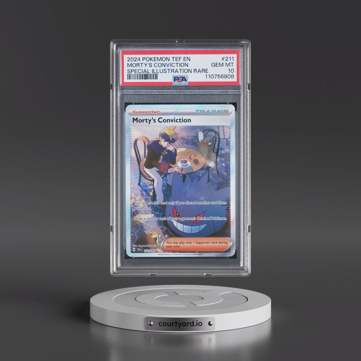 2024 Pokémon Tef EN-Temporal Forces #211 Morty's Conviction - Special Illustration Rare (PSA 10 GEM MINT)