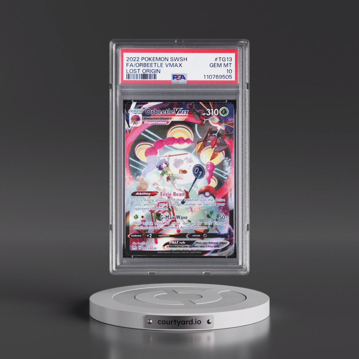 2022 Pokémon Sword & Shield Lost Origin #TG13 Orbeetle Vmax - Full Art (PSA 10 GEM MINT)