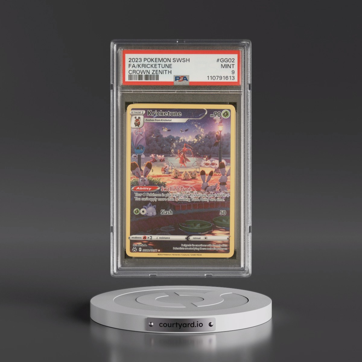 2023 Pokémon Sword and Shield Crown Zenith #GG02 Kricketune - Full Art (PSA 9 MINT)