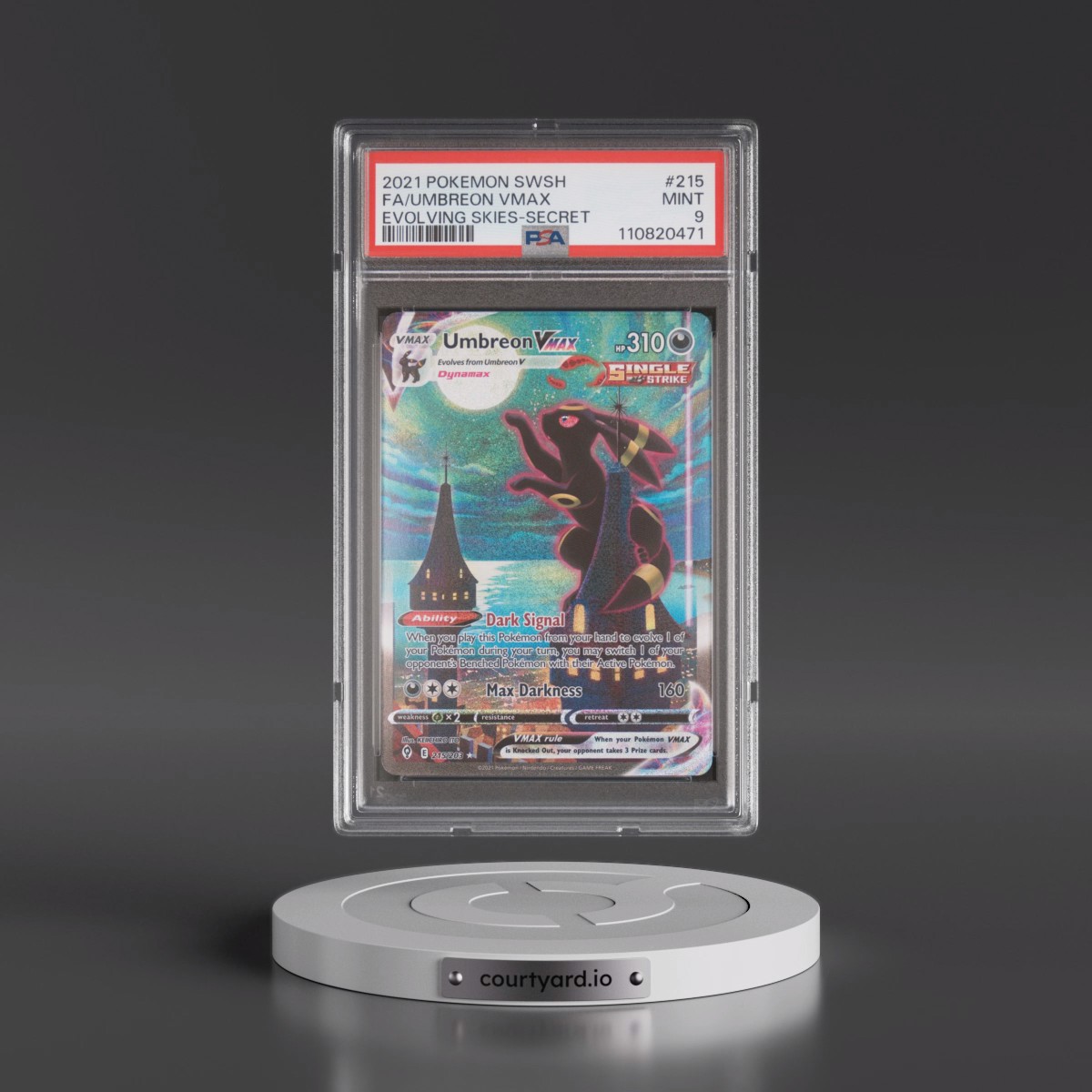 2021 Pokémon Sword & Shield Evolving Skies #215 Umbreon Vmax - Full Art Secret (PSA 9 MINT)