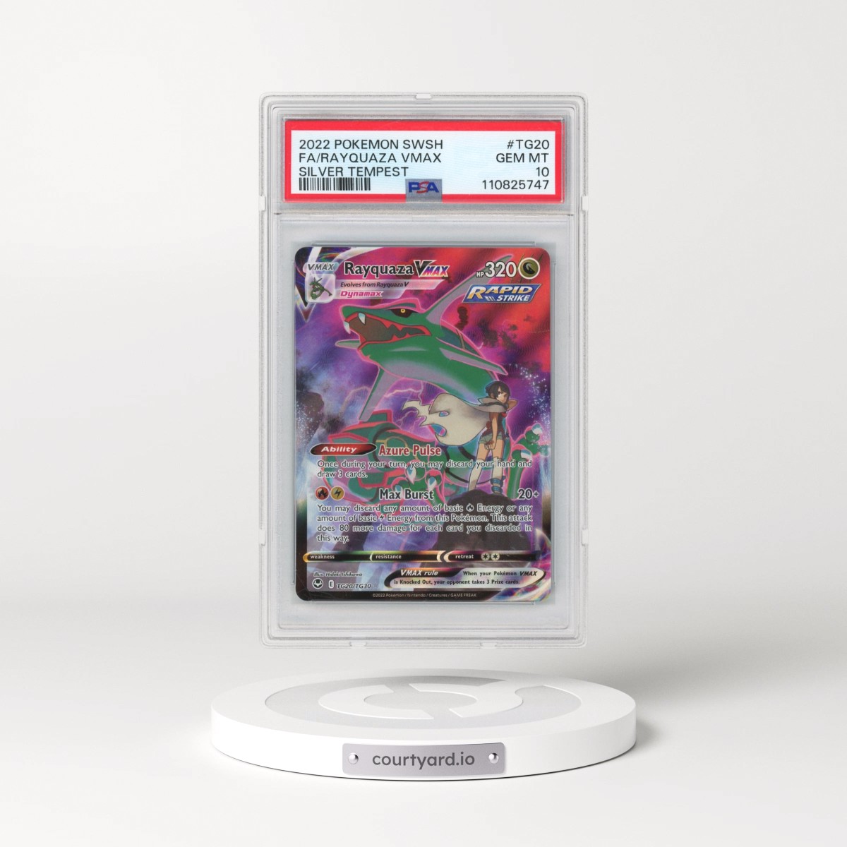 2022 Pokémon Sword & Shield Silver Tempest #TG20 Rayquaza Vmax - Full Art (PSA 10 GEM MINT)