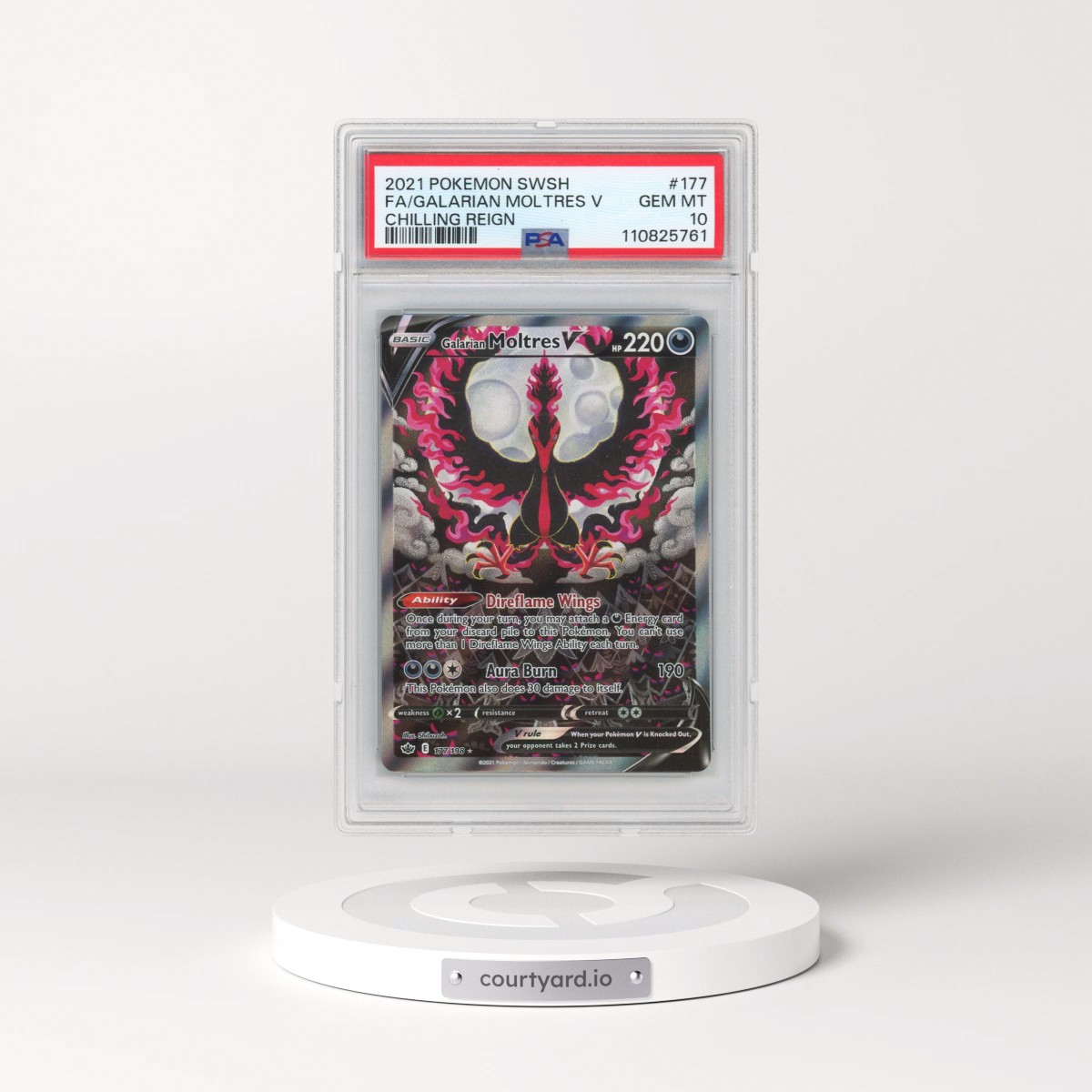 2021 Pokémon Sword & Shield Chilling Reign #177 Galarian Moltres V - Holo Full Art (PSA 10 GEM MINT)