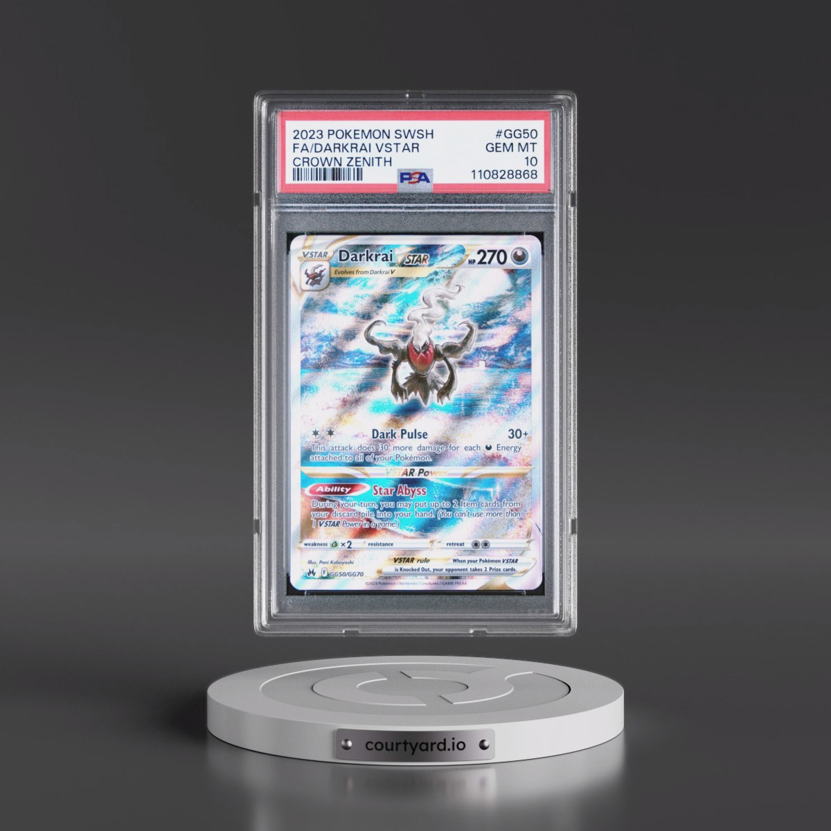 2023 Pokémon Sword and Shield Crown Zenith Darkrai Vstar - Full Art #GG50 PSA 10