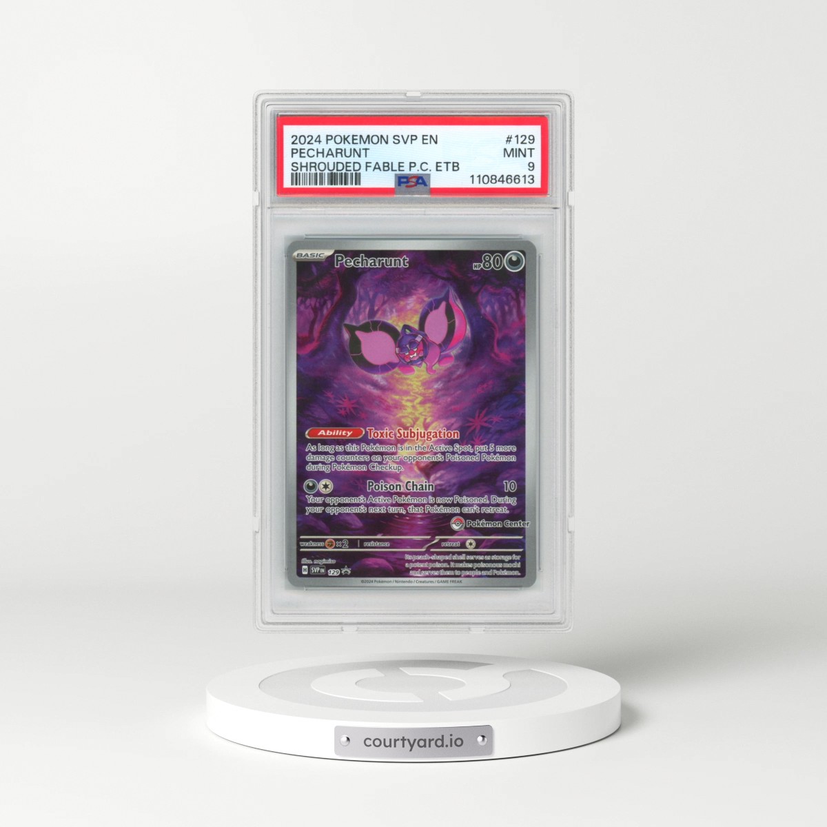 2024 Pokémon Svp EN-SV Black Star Promo #129 Pecharunt - Shrouded Fable Pokemon Center Elite Trainer Box (PSA 9 MINT)
