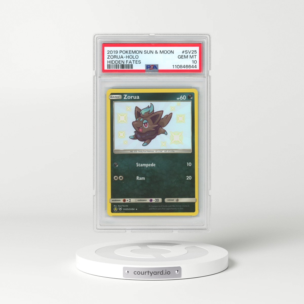 2019 Pokémon Sun & Moon Hidden Fates #SV25 Zorua - Holo (PSA 10 GEM MINT)