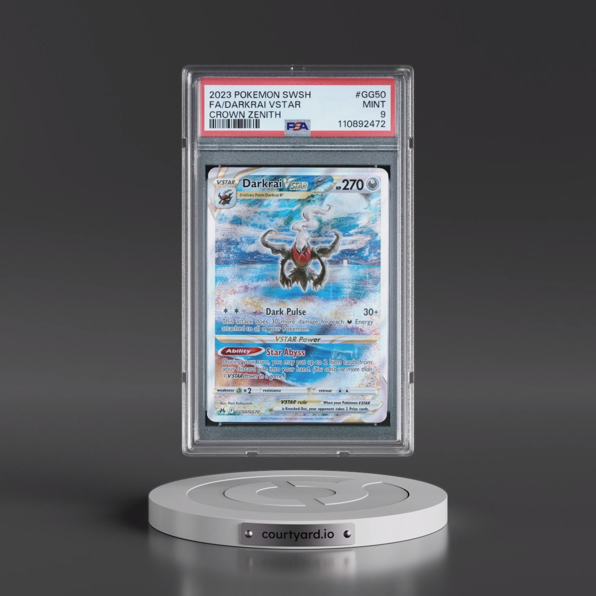2023 Pokémon Sword and Shield Crown Zenith #GG50 Darkrai Vstar - Full Art (PSA 9 MINT)