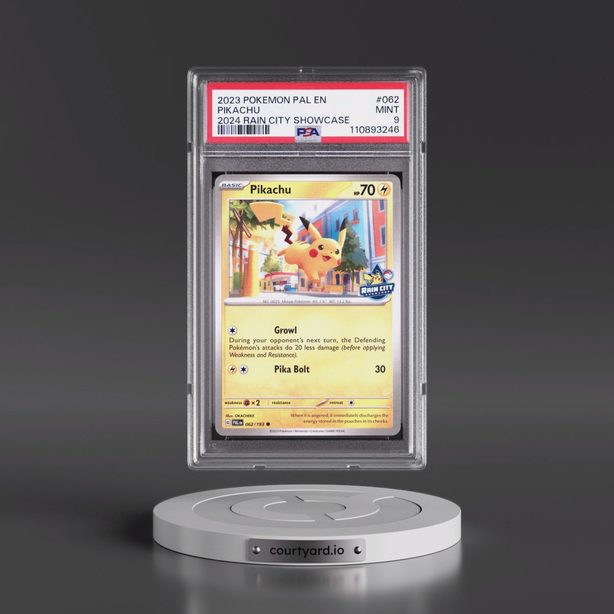 2023 Pokémon Pal EN-Paldea Evolved #062 Pikachu - 2024 Rain City Showcase (PSA 9 MINT)