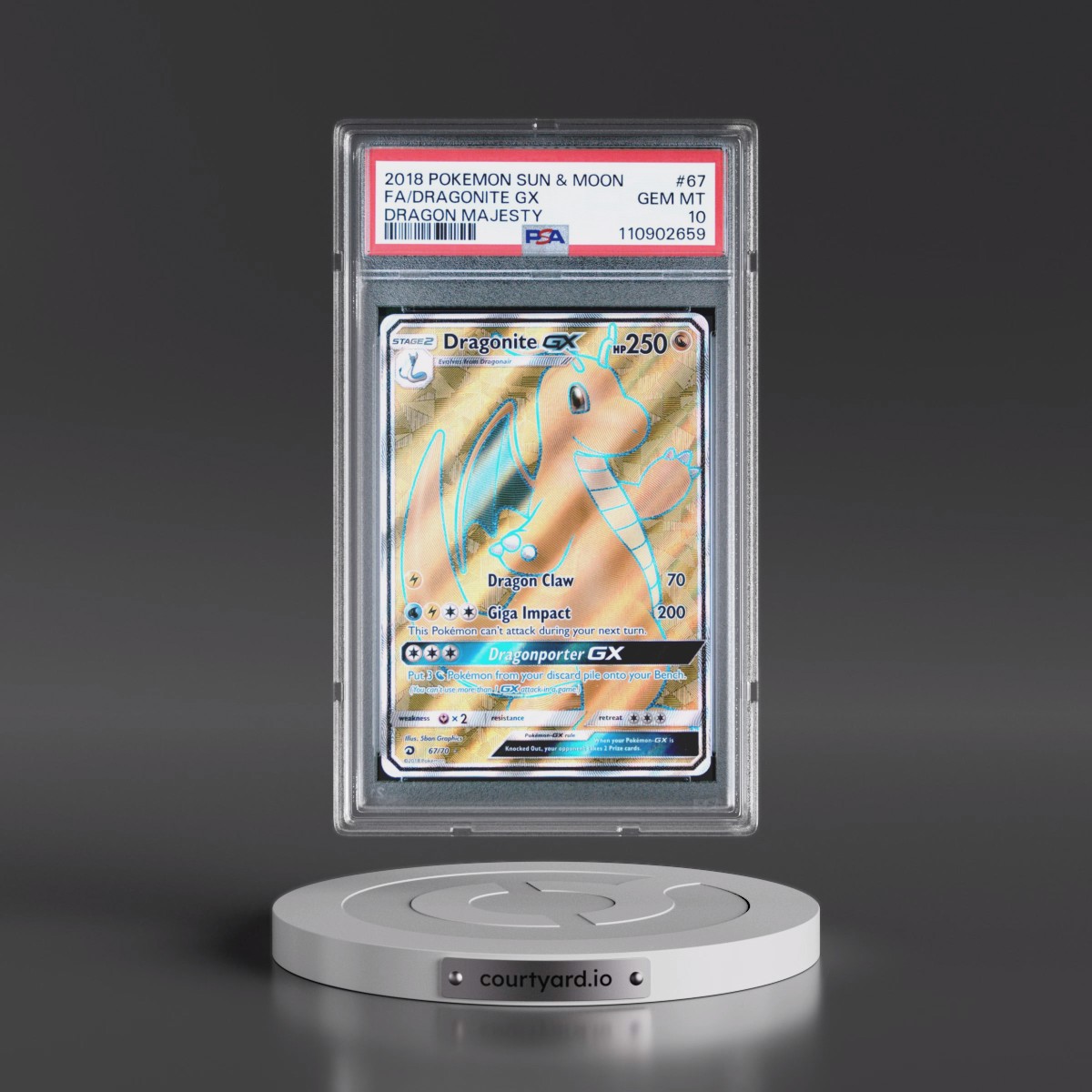2018 Pokémon Sun & Moon Dragon Majesty #67 Dragonite GX - Holo Full Art (PSA 10 GEM MINT)