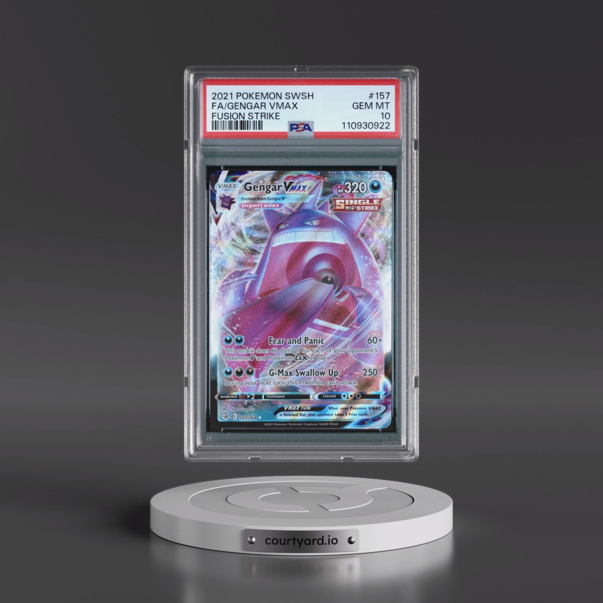 2021 Pokémon Sword & Shield Fusion Strike #157 Gengar Vmax - Full Art (PSA 10 GEM MINT)