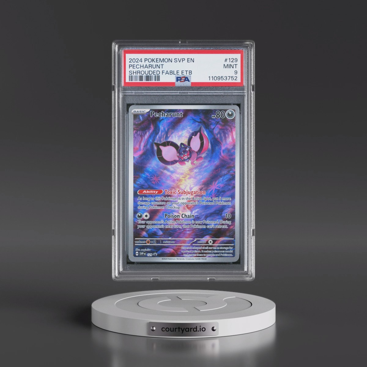 2024 Pokémon Svp EN-SV Black Star Promo #129 Pecharunt - Shrouded Fable Elite Trainer Box (PSA 9 MINT)